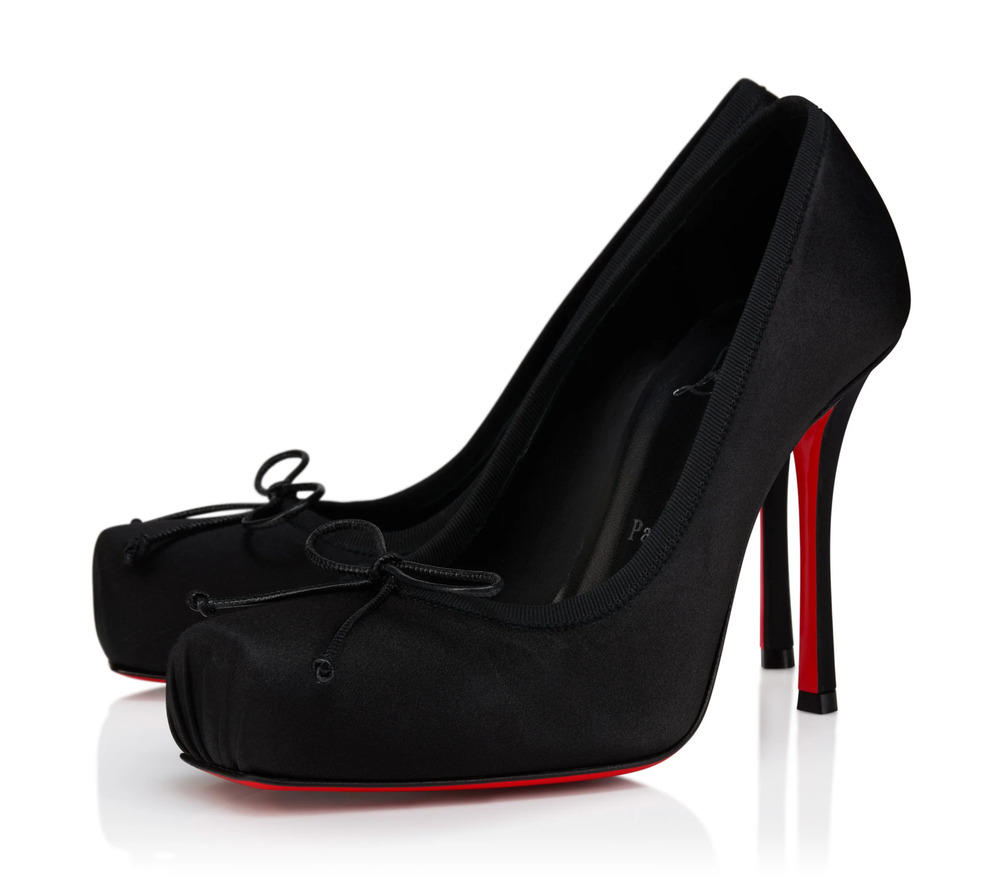Christian Louboutin Cassia Nodo 100 Black Crepe Satin Ballet Bow Heel Pump 40